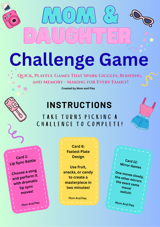Mom and Pies Card Game Challenge! 14 games! Instant Download